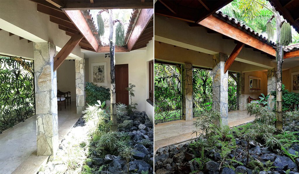 Garden shot by the agent foolproof camera vs the same garden by the architecture photographer.